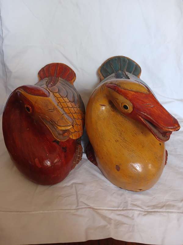 Ornament wood ducks set of two 17W x 34L x 17cm high