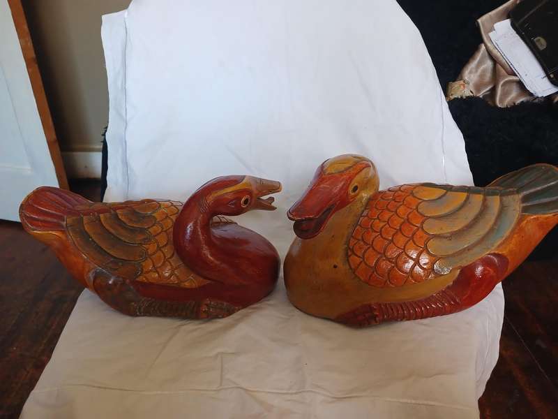 Ornament wood ducks set of two 17W x 34L x 17cm high