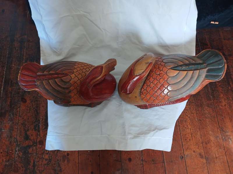 Ornament wood ducks set of two 17W x 34L x 17cm high
