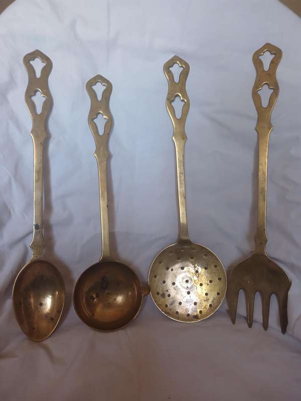Brass cutlery set of four 35cm long