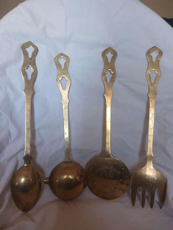 Brass cutlery set of four 35cm long