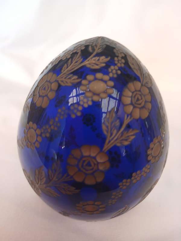 Vintage Russian handcrafted Faberge Cobalt Blue paper weight 6.5 Dia x 9.5 H