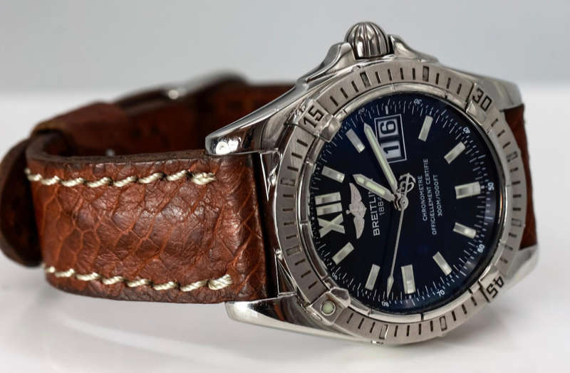 Breitling Cockpit gents wristwatch 40mm automatic with brown leather strap working