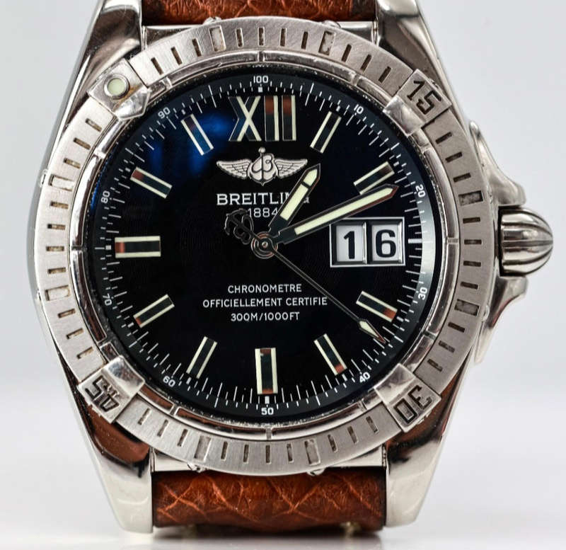 Breitling Cockpit gents wristwatch 40mm automatic with brown leather strap working