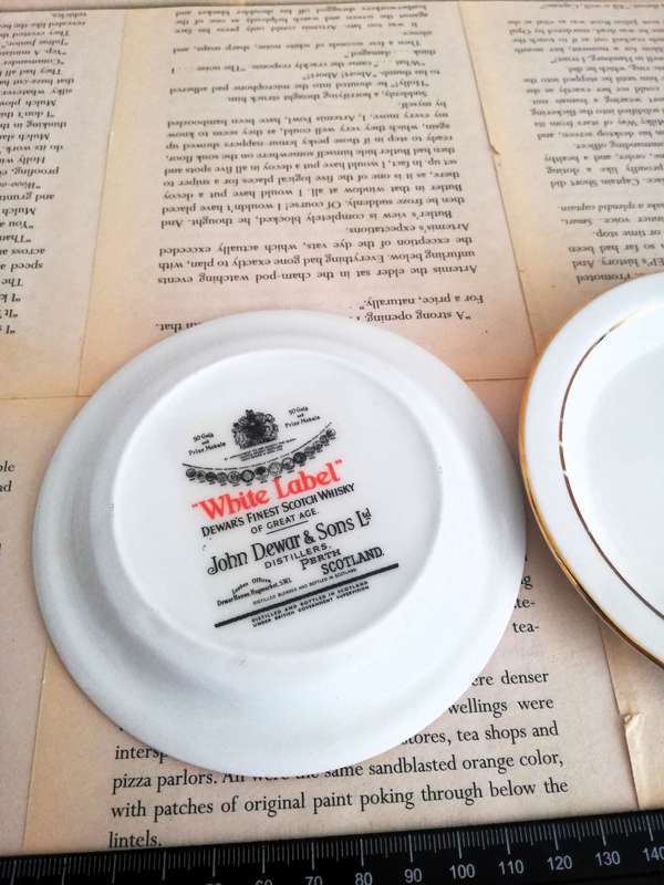 Vintage John Dewar - White Label Scotch Whisky Small Display Plate [12.5cm Diameter] x 2