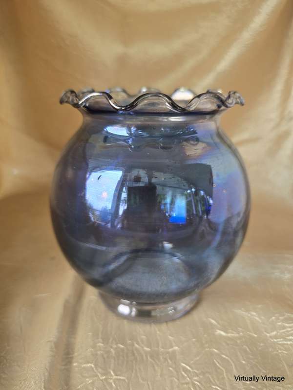 Vintage Cobalt Blue Ruffled Vase