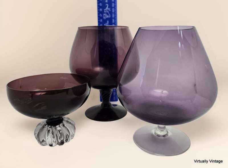 Collection of vintage purple & cranberry pedestal vase's