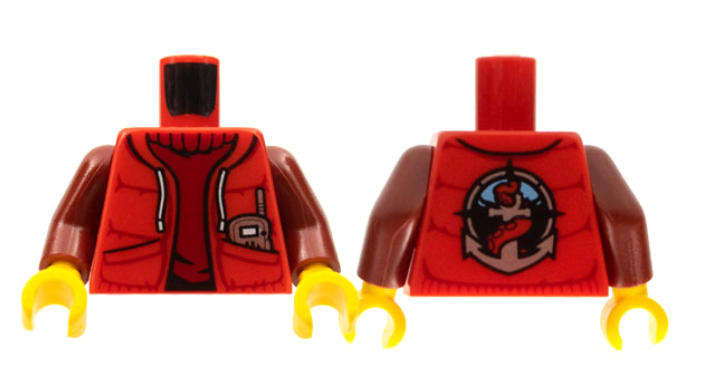 LEGO Minifigure Torso Jacket with Pockets and Radio over Dark Red Sweater, Deep Sea Logo ~ {Red}