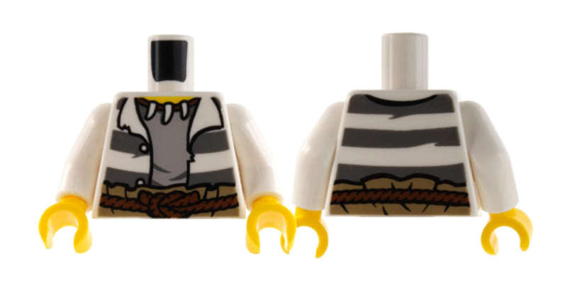 LEGO Torso Town Prisoner Jacket Open with Buttons and Dark Bluish Gray Stripes over Light  ~ {White}