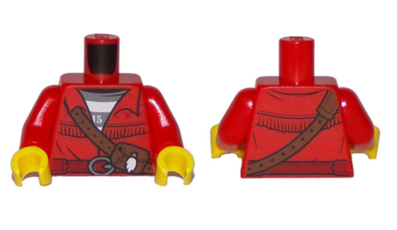 LEGO Minifigure Torso Town Prisoner Shirt Under Fringed Jacket with Leather Pouch Pattern ~ {Red}