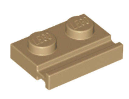 LEGO Parts Plate, Modified 1 x 2 with Door Rail ~ {Dark Tan}