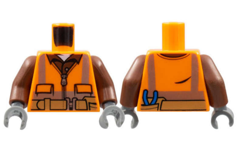 LEGO Torso Safety Vest with Reflective Stripes, Reddish Brown Shirt, Medium Nougat Belt ~ {Orange}