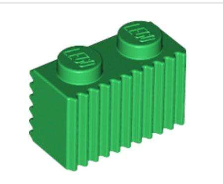 LEGO Parts Brick, Modified 1 x 2 with Grille / Fluted Profile ~ {Green}