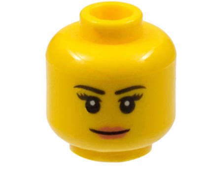 LEGO MINIFIGURES Minifigure, Head Female Black Thin Eyebrows, Eyelashes, Nougat Lips, Grin Pattern