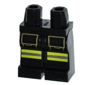 LEGO Minifigure Hips and Legs with Lime and Silver Reflective Stripes on Front and Dark Ta ~ {Black}