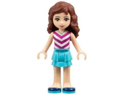 LEGO Minifigure, Friends Olivia (Light Nougat) - Medium Azure Layered Skirt, Magenta and White V-Str