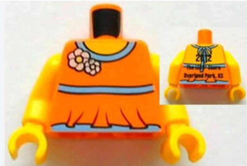 LEGO Torso Halter Top with Medium Blue Trim and Flowers, Yellow Neck Pattern / Yellow Arms~ {Orange}