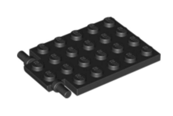 LEGO Plate, Modified 4 x 6 with Trap Door Hinge (Long Pins) ~ {Black}