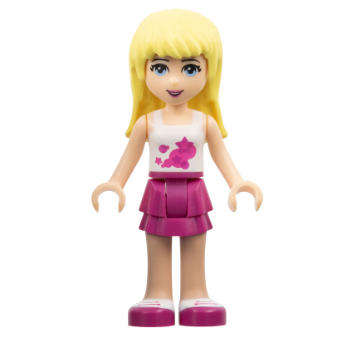 LEGO Minifigure, Friends Stephanie - Magenta Layered Skirt, White Halter Top with Circles and Stars