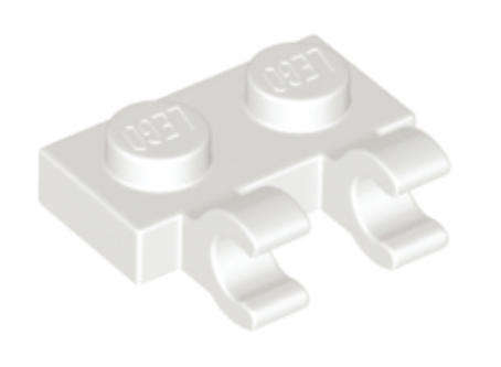 LEGO Parts Plate, Modified 1 x 2 with 2 Open O Clips (Horizontal Grip) ~ {White}