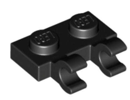 LEGO Parts Plate, Modified 1 x 2 with 2 Open O Clips (Horizontal Grip) ~ {Black}
