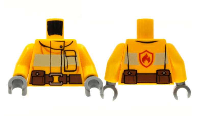 LEGO Torso Fire Suit with Stripe and Brown Utility Belt and Fire Logo on Back Pattern ~ {Bright Ora}