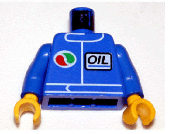 LEGO Torso Octan Logo and Italic Font 'OIL' with Logo Colors Reversed Pattern / Blue Arm ~ {Blue}