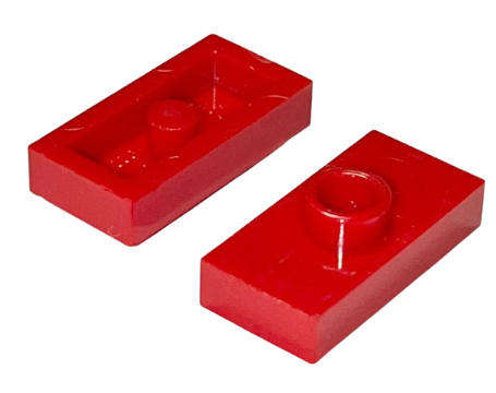 LEGO Plate, Modified 1 x 2 with 1 Stud without Groove (Jumper) ~ {Red}