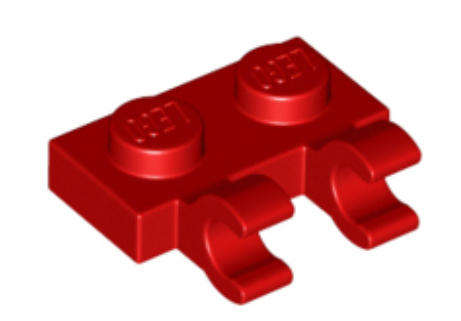 LEGO Parts Plate, Modified 1 x 2 with 2 Open O Clips (Horizontal Grip) ~ {Red}