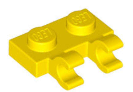LEGO Parts Plate, Modified 1 x 2 with 2 Open O Clips (Horizontal Grip) ~ {Yellow}