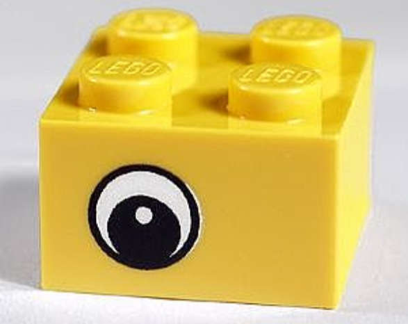 LEGO Parts Brick 2 x 2 with Black and White Eye Offset with Dot in Pupil Pattern on Opposite Sides