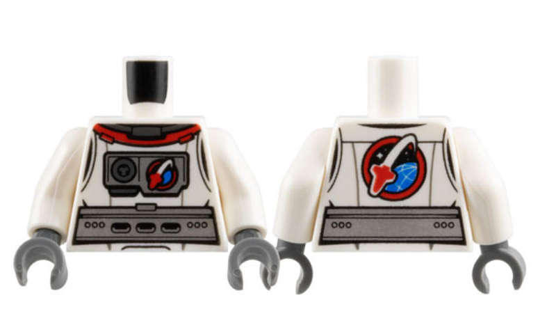 LEGO Torso Spacesuit Silver Belt and Chest Piece with Space Shuttle Logo, Front and Back  ~ {White}