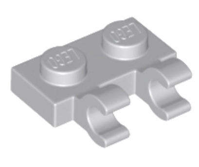 LEGO Parts Plate, Modified 1 x 2 with 2 Open O Clips (Horizontal Grip) ~ {Light Bluish Grey}