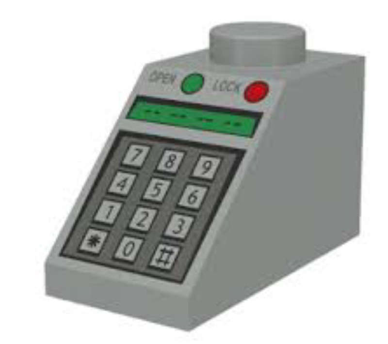 LEGO  Slope 45 2 x 1 with Number Keypad, 'OPEN', 'LOCK', and Green and Red Buttons Pattern