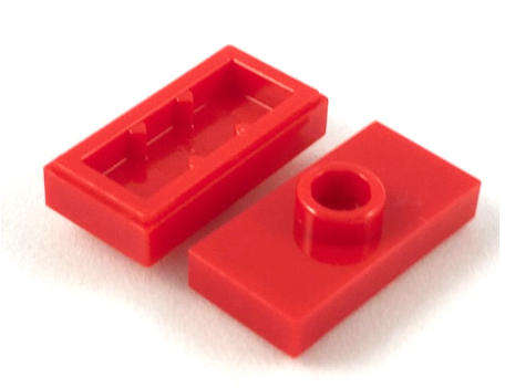 LEGO Plate, Modified 1 x 2 with 1 Stud with Groove and Bottom Stud Holder (Jumper) ~ {Red}