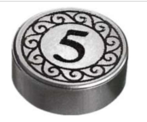 LEGO  Tile, Round 1 x 1 with Black Number 5 Coin Pattern