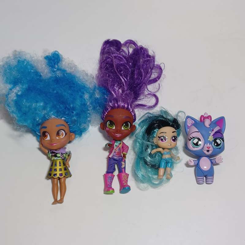 Assortment Girls dolls, Kitoons Bubiloons Stella Cat// 2  Hairdorables Hair dolls and punk blue girl