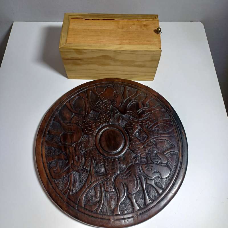 Vintage African Tribes Soapstone Carved Chess Set with Antique c~1900 Wooden Chess Board