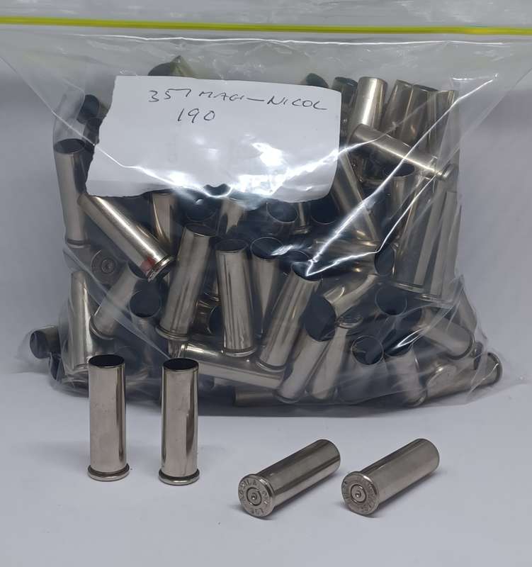 357 Magnum used  Brass shell casings x208 units and 357 Magnum used empty nickel shell casings x190