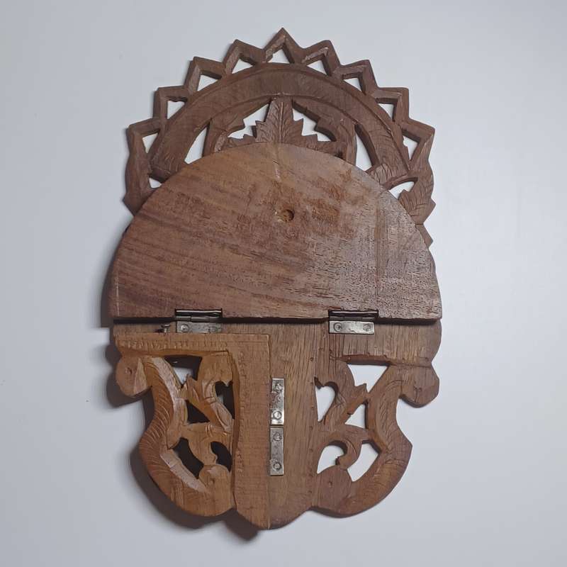Vintage Carved Wooden Leaf Lattice Folding Display Shelf - (21cm x 13.7cm)