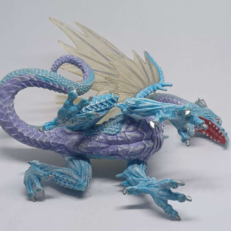 2010 Safari Ltd ICE DRAGON Figure Blue Purple Silver Fantasy 5" Dragon Figurine