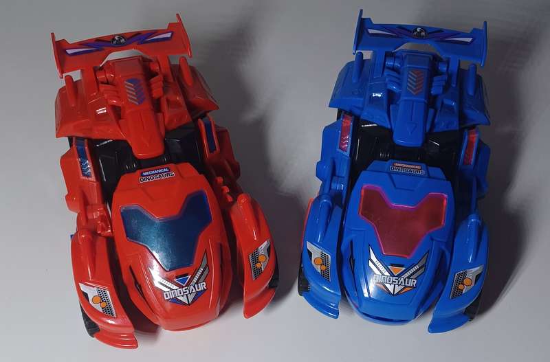 2 Transforming Dinosaur LED Car with Light Sound Kids Toy blue and red