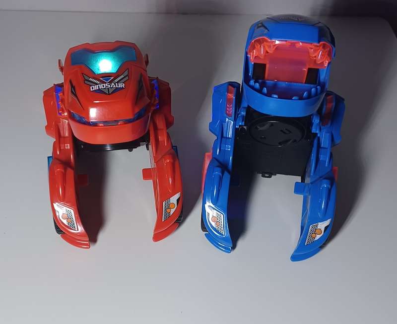 2 Transforming Dinosaur LED Car with Light Sound Kids Toy blue and red