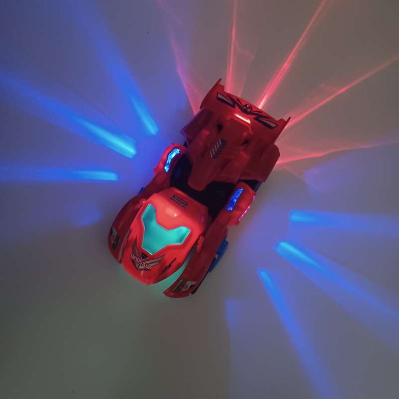 2 Transforming Dinosaur LED Car with Light Sound Kids Toy blue and red