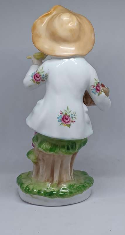 Vintage Porcelain Figurine Country Boy With Basket Of Fruit and Bird (18cm x 8cm)