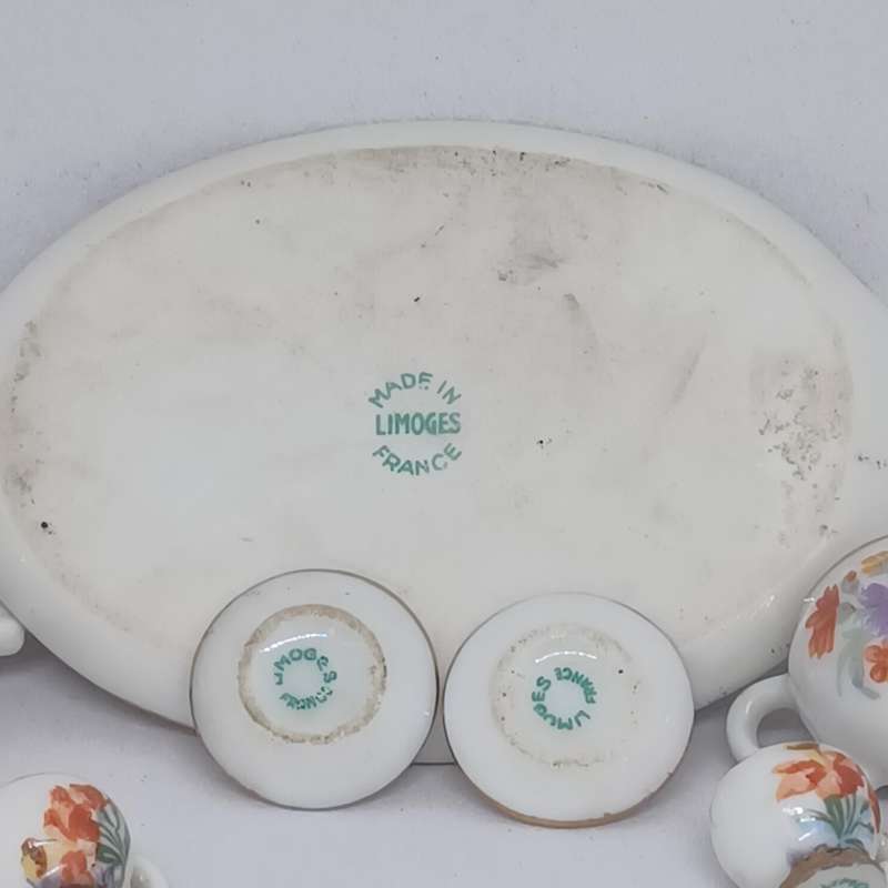 Vintage 8 Pc Artisan France Limoges Porcelain Dollhouse Miniature Tea Set