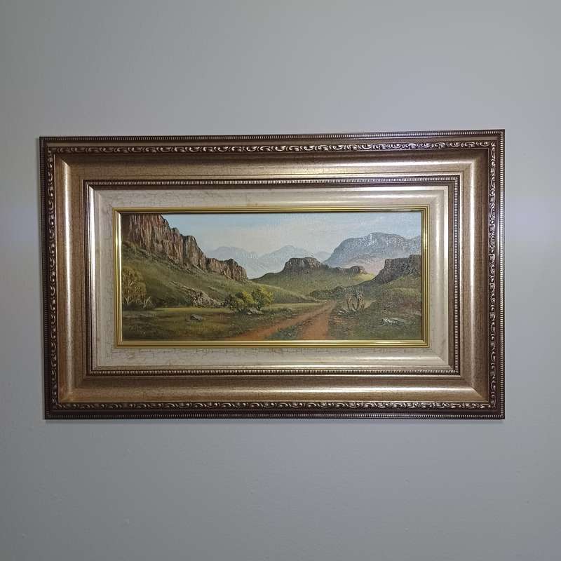 PETER G MILLER !! '08 Framed Vintage Oil on Board - Landscape Art - "Klaarstroom" - Signed