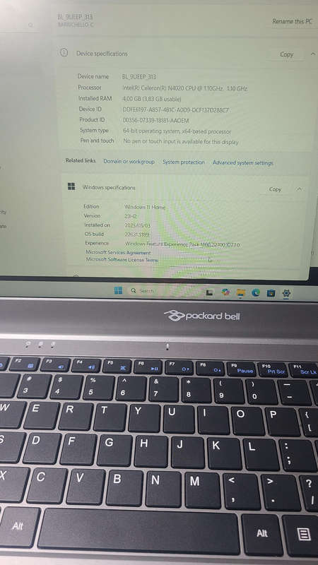 Packard Bell Vettel-C 15.6" Laptop Celeron 4GB RAM 256GB Storage