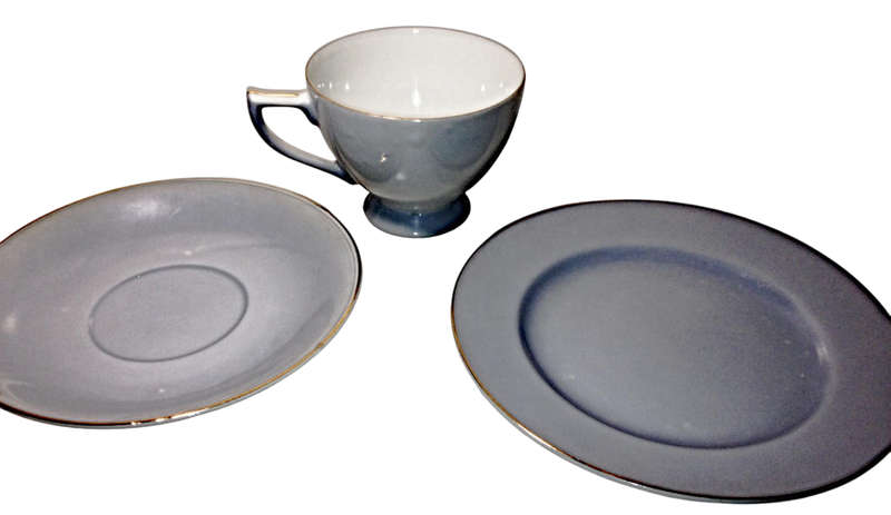Elegant Blue and Gold Trimmed Tea Set
