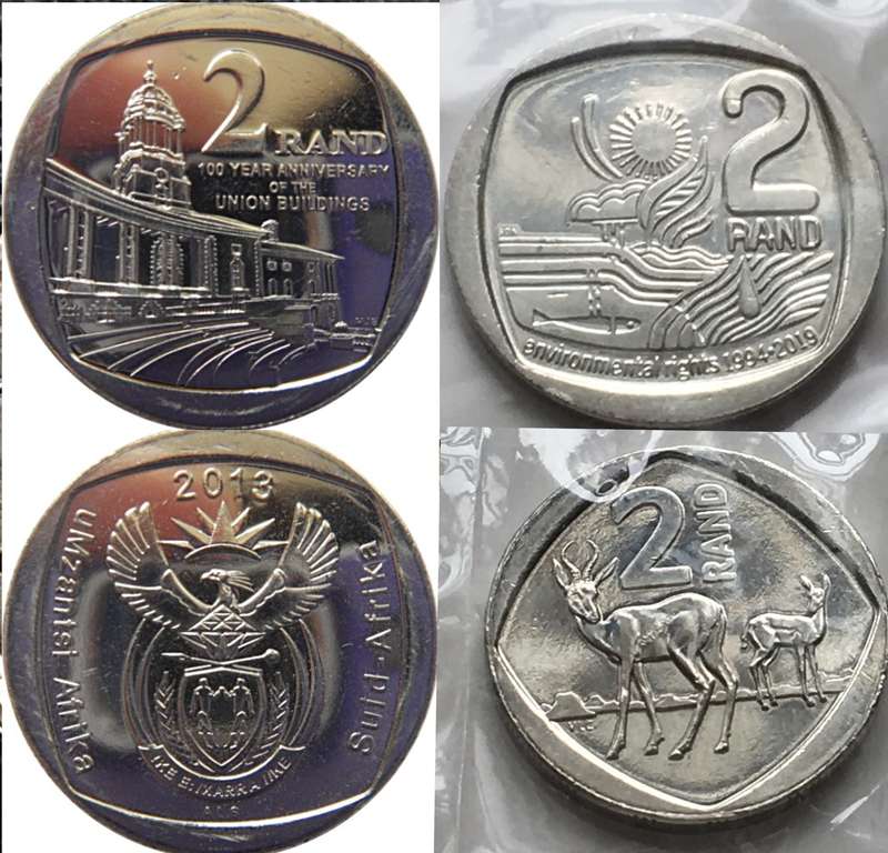 Commemorative 5 RAND Coinage - South Africa - Mint State Condition + 3 Proof-like 2 Rands